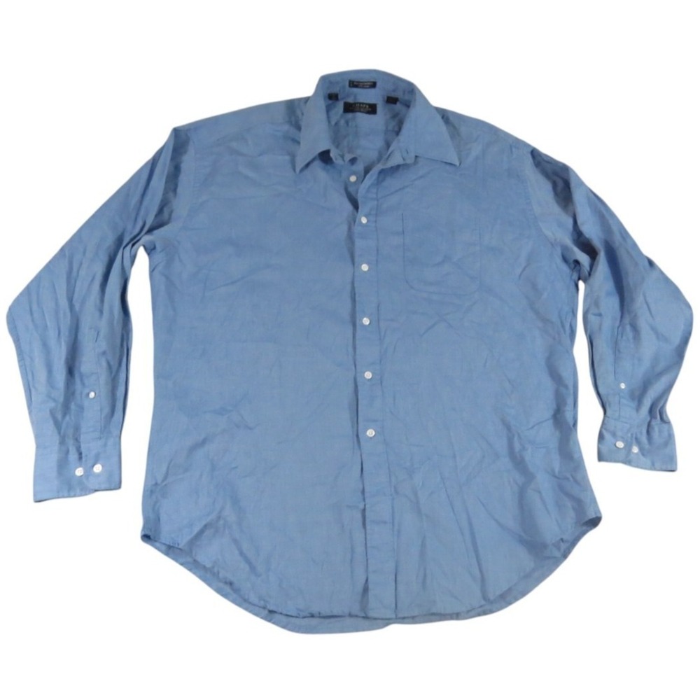 Y2K Chaps Ralph Lauren Dress Shirt Mens 17 Blue Button Down Cotton Herringbone